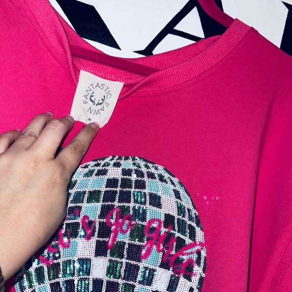Fantastic Fawn Let’s Go Girls Pink Sequin Graphic Sweatshirt - Picture 3 of 4